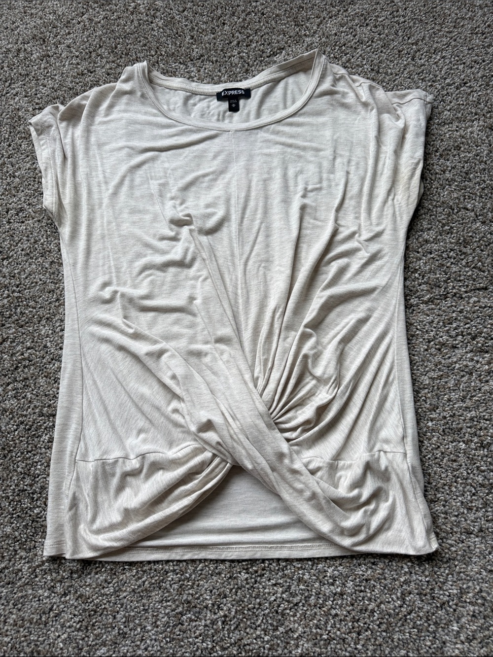 Express Neutral Cream Twist-Front Short Sleeve Tee